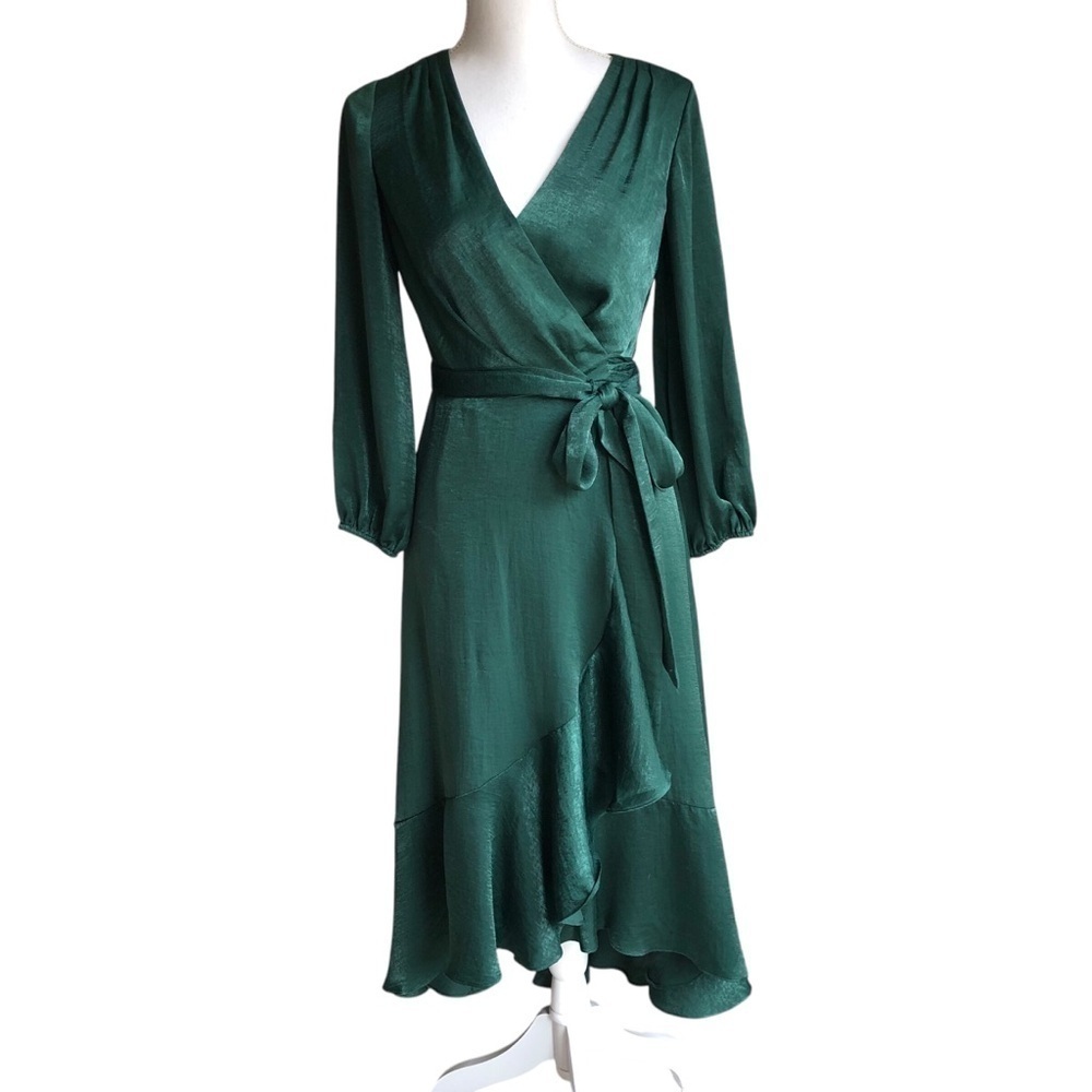 Gal Meets Glam Jennifer Wrap Midi Dress Green Size 00 - Picture 2 of 10